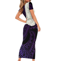 Purple Galaxy Polynesia Tribal Octopus Tattoo Short Sleeve Bodycon Dress Pikake Lei Polynesian Pattern LT14 - Polynesian Pride