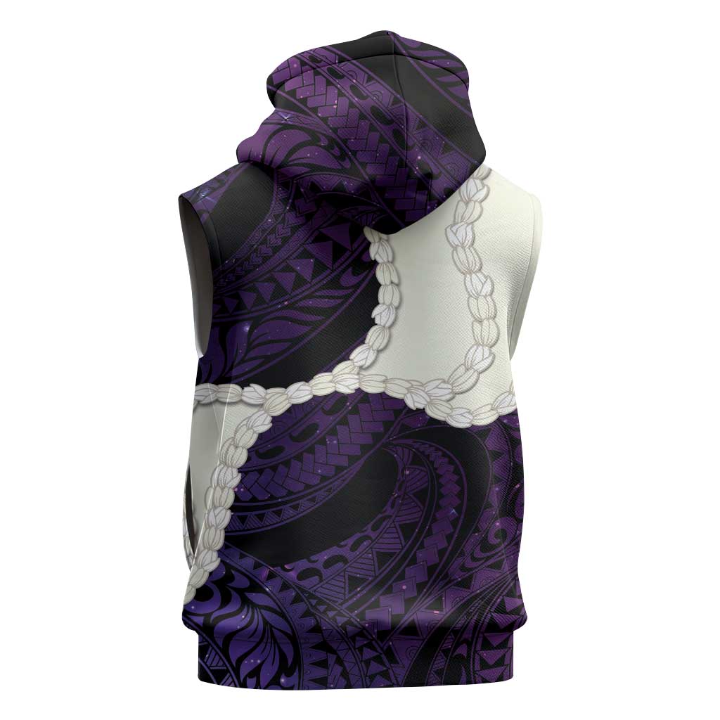 Purple Galaxy Polynesia Tribal Octopus Tattoo Sleeveless Zip Hoodie Pikake Lei Polynesian Pattern