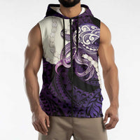 Purple Galaxy Polynesia Tribal Octopus Tattoo Sleeveless Zip Hoodie Pikake Lei Polynesian Pattern