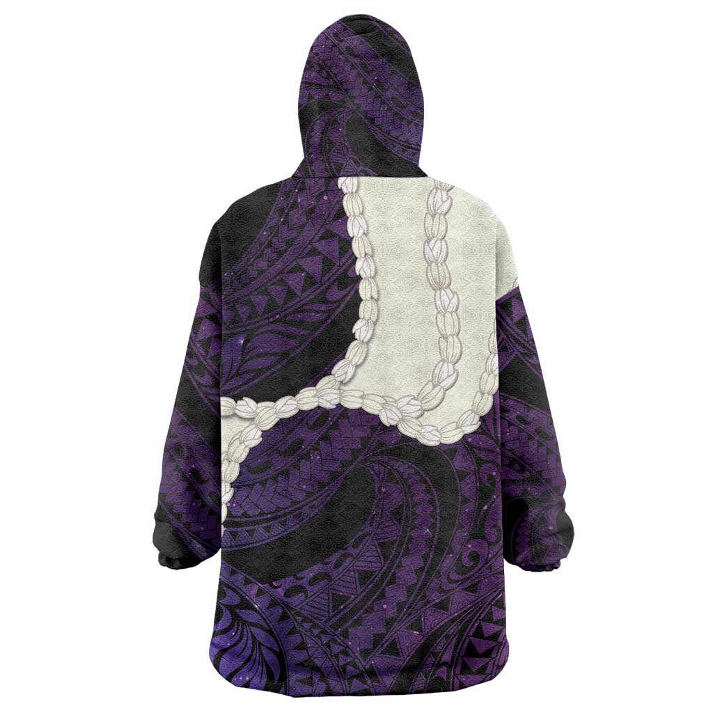 Purple Galaxy Polynesia Tribal Octopus Tattoo Wearable Blanket Hoodie Pikake Lei Polynesian Pattern