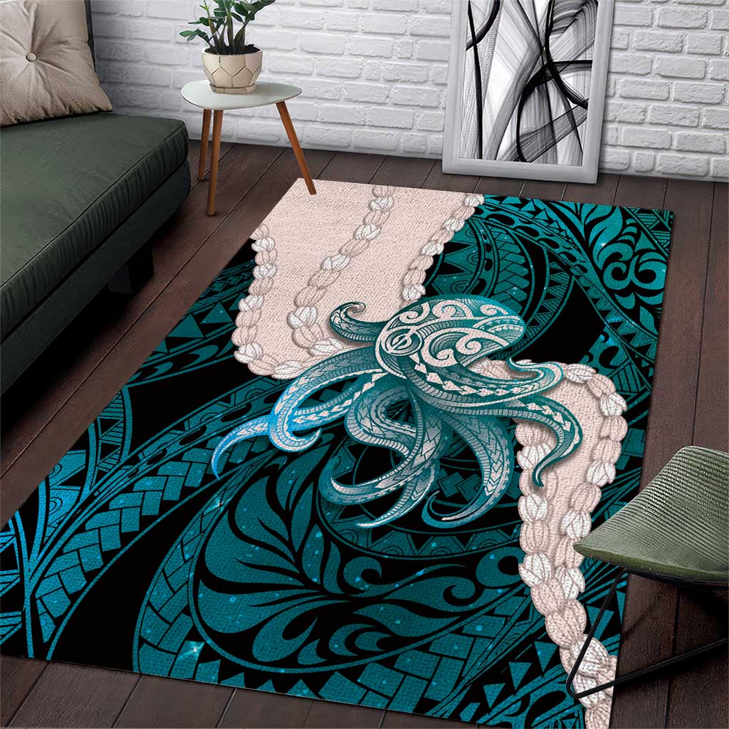 Teal Galaxy Polynesia Tribal Octopus Tattoo Area Rug Pikake Lei Polynesian Pattern LT14 Teal - Polynesian Pride