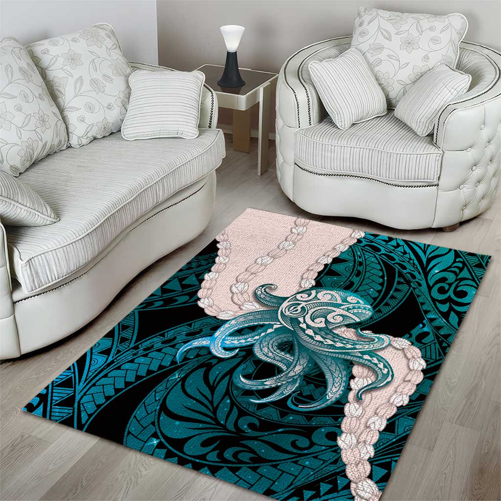 Teal Galaxy Polynesia Tribal Octopus Tattoo Area Rug Pikake Lei Polynesian Pattern LT14 - Polynesian Pride