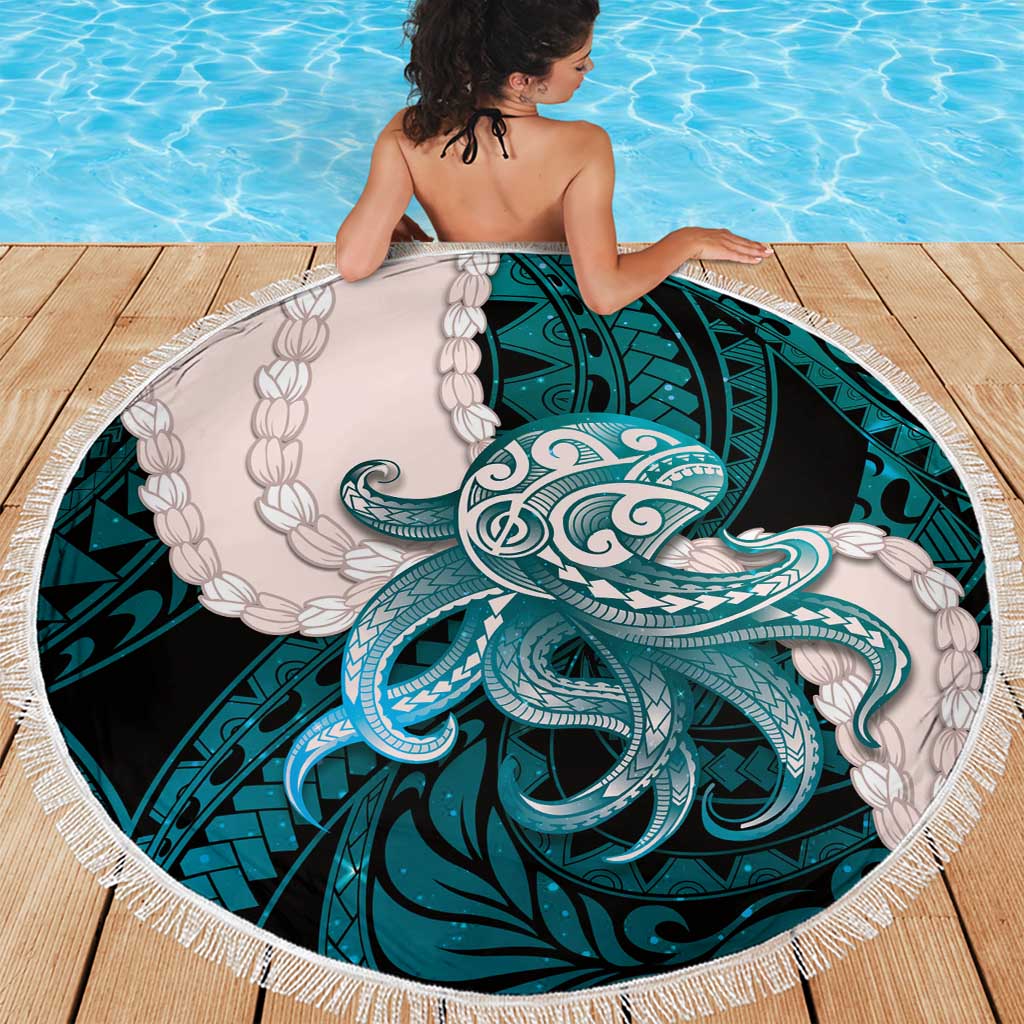 Teal Galaxy Polynesia Tribal Octopus Tattoo Beach Blanket Pikake Lei Polynesian Pattern LT14 - Polynesian Pride