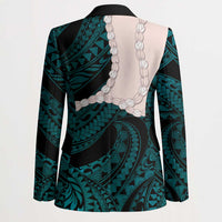 Teal Galaxy Polynesia Tribal Octopus Tattoo Blazer Pikake Lei Polynesian Pattern LT14 - Polynesian Pride