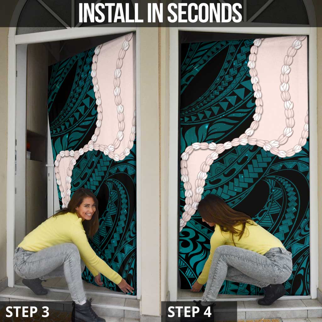 Teal Galaxy Polynesia Tribal Octopus Tattoo Door Cover Pikake Lei Polynesian Pattern LT14 - Polynesian Pride