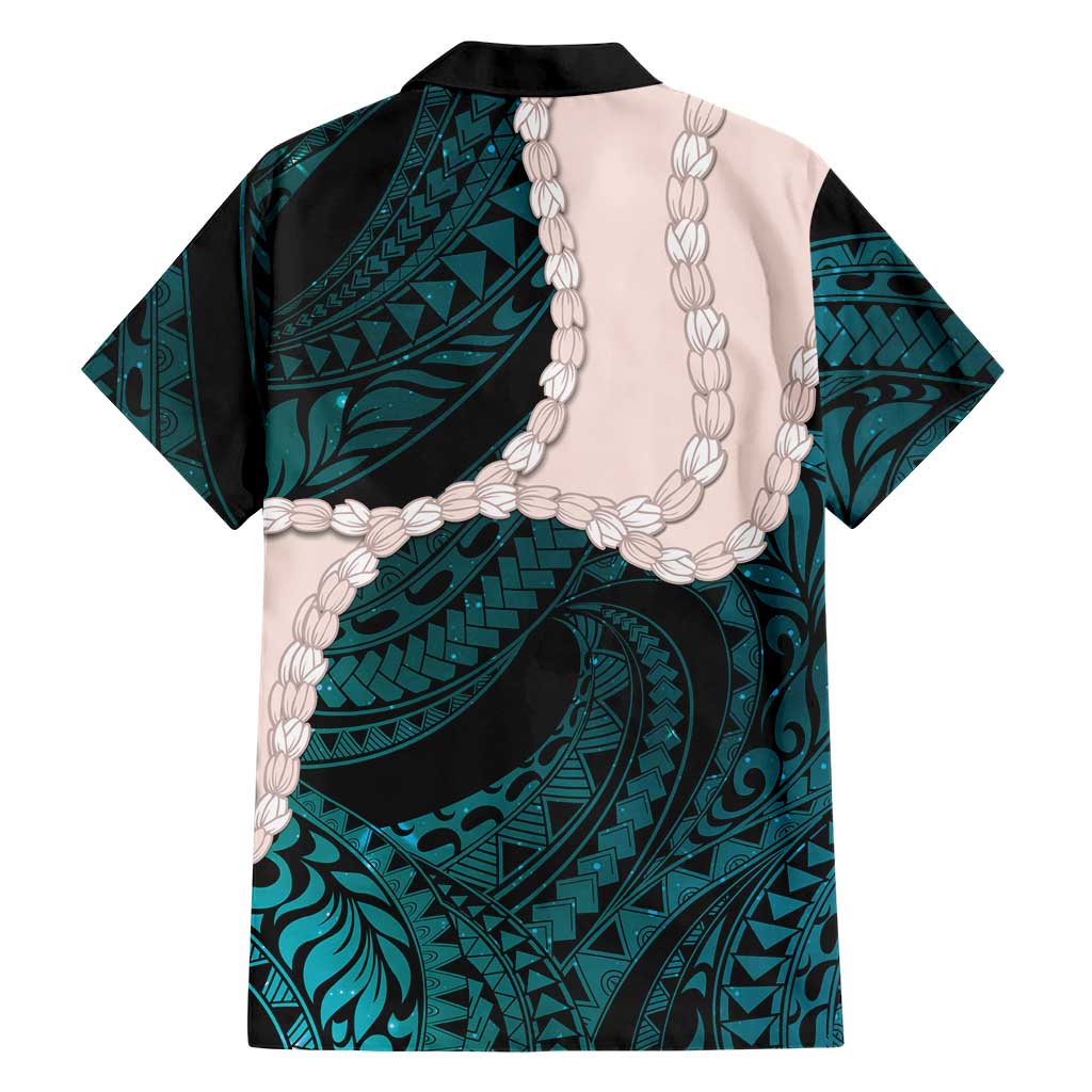 Teal Galaxy Polynesia Tribal Octopus Tattoo Family Matching Off Shoulder Maxi Dress and Hawaiian Shirt Pikake Lei Polynesian Pattern LT14 - Polynesian Pride