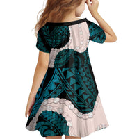 Teal Galaxy Polynesia Tribal Octopus Tattoo Family Matching Off Shoulder Short Dress and Hawaiian Shirt Pikake Lei Polynesian Pattern LT14 - Polynesian Pride