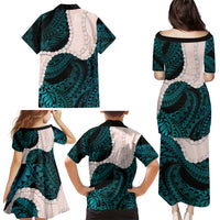 Teal Galaxy Polynesia Tribal Octopus Tattoo Family Matching Puletasi and Hawaiian Shirt Pikake Lei Polynesian Pattern LT14 - Polynesian Pride