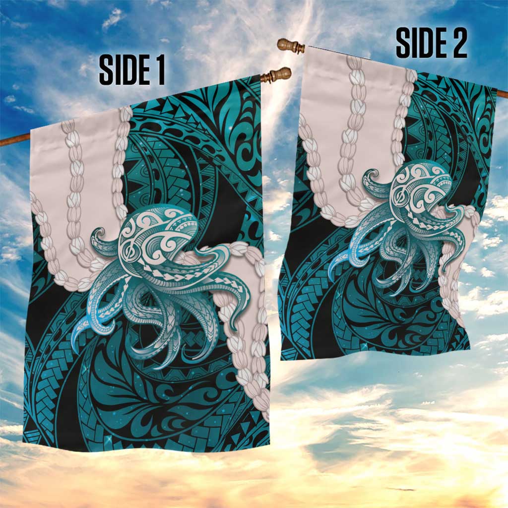 Teal Galaxy Polynesia Tribal Octopus Tattoo Garden Flag Pikake Lei Polynesian Pattern LT14 - Polynesian Pride