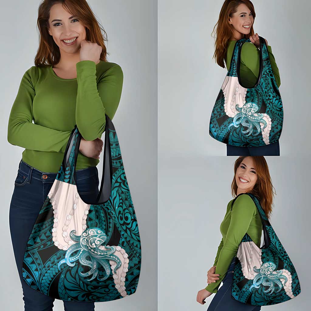 Teal Galaxy Polynesia Tribal Octopus Tattoo Grocery Bag Pikake Lei Polynesian Pattern LT14 - Polynesian Pride