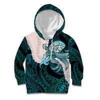 Teal Galaxy Polynesia Tribal Octopus Tattoo Kid Hoodie Pikake Lei Polynesian Pattern