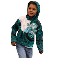 Teal Galaxy Polynesia Tribal Octopus Tattoo Kid Hoodie Pikake Lei Polynesian Pattern