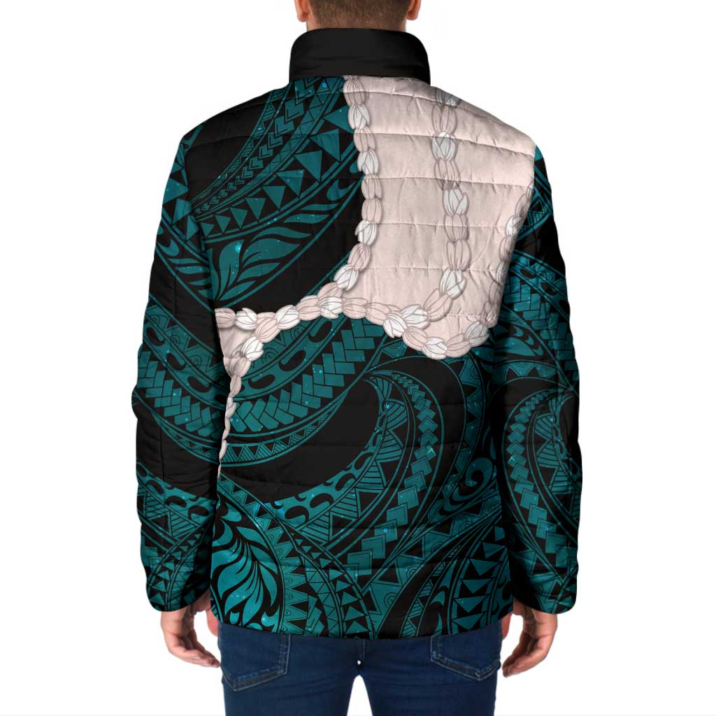 Teal Galaxy Polynesia Tribal Octopus Tattoo Padded Jacket Pikake Lei Polynesian Pattern LT14 - Polynesian Pride