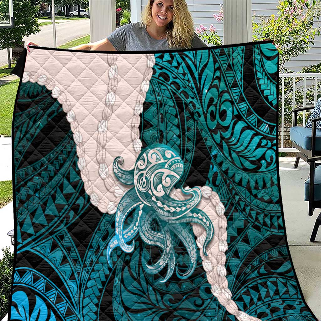 Teal Galaxy Polynesia Tribal Octopus Tattoo Quilt Pikake Lei Polynesian Pattern LT14 Teal - Polynesian Pride
