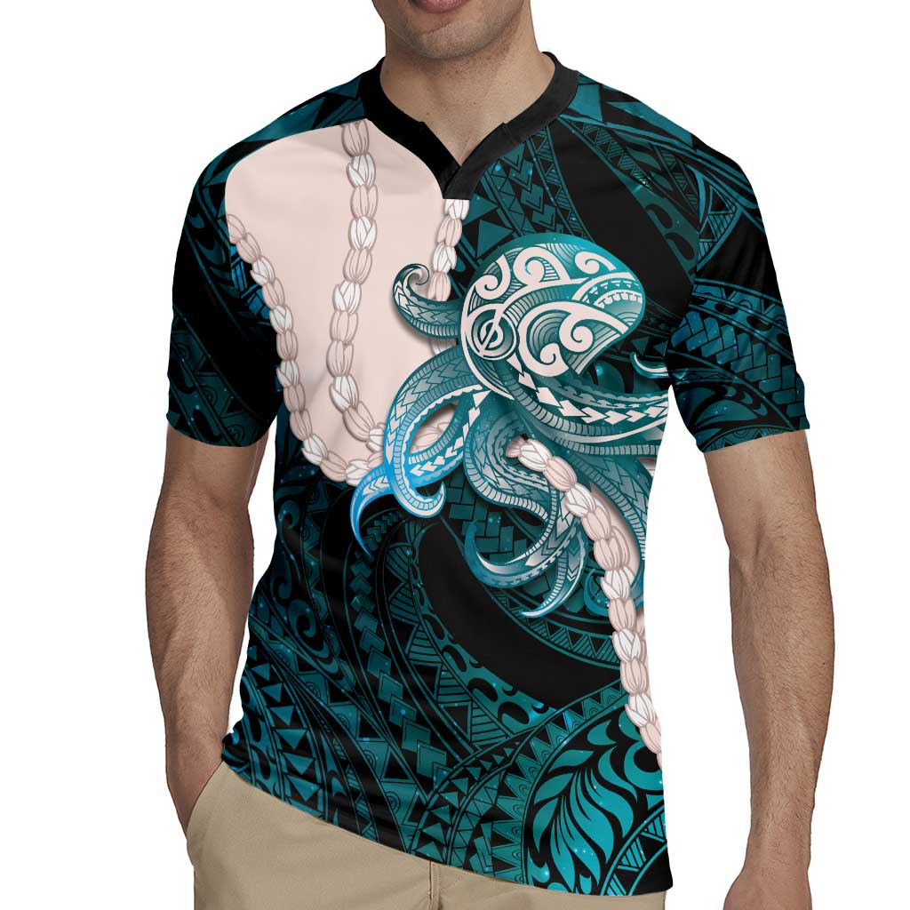 Teal Galaxy Polynesia Tribal Octopus Tattoo Rugby Jersey Pikake Lei Polynesian Pattern LT14 - Polynesian Pride