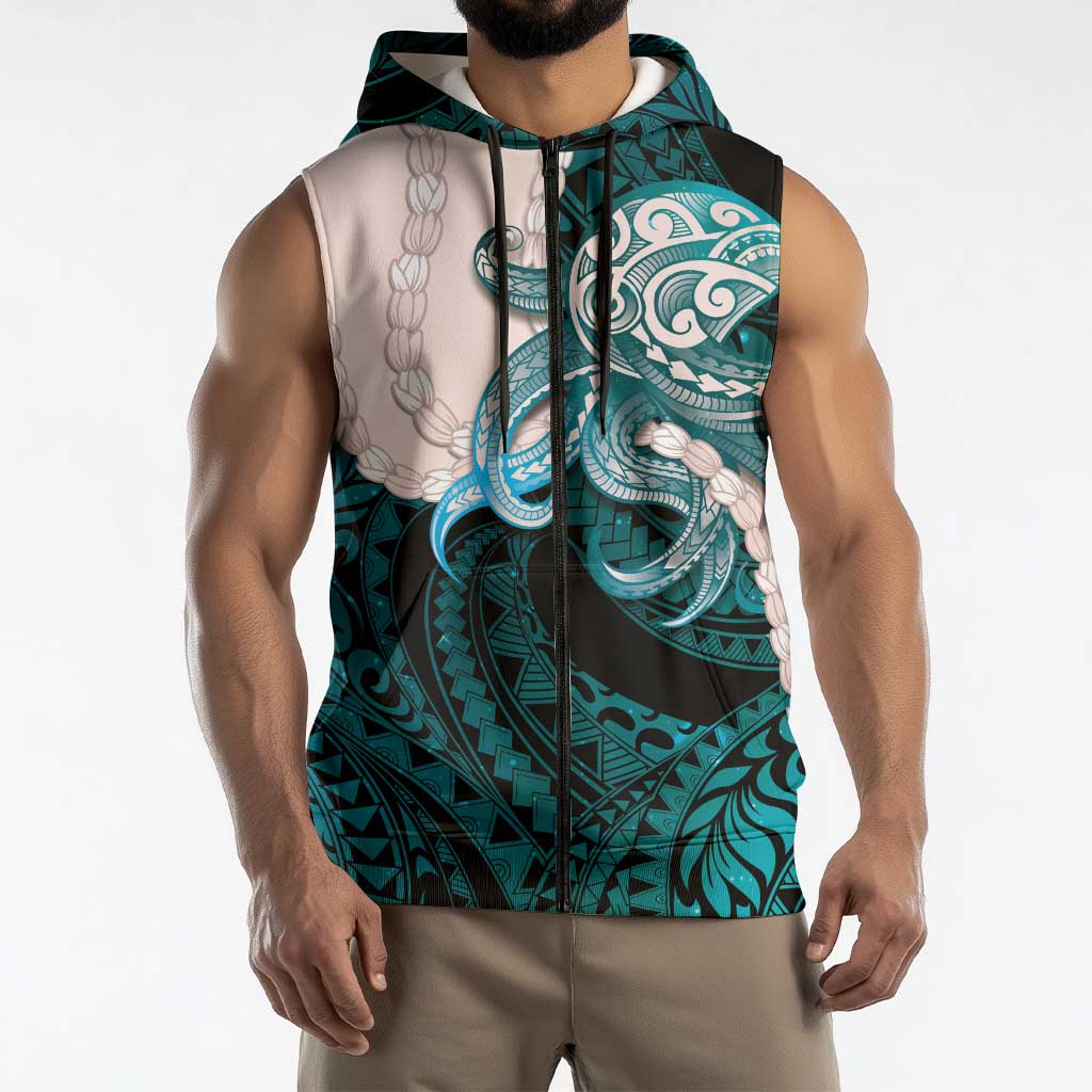 Teal Galaxy Polynesia Tribal Octopus Tattoo Sleeveless Zip Hoodie Pikake Lei Polynesian Pattern LT14 - Polynesian Pride