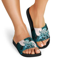 Teal Galaxy Polynesia Tribal Octopus Tattoo Slide Sandals Pikake Lei Polynesian Pattern LT14 - Polynesian Pride