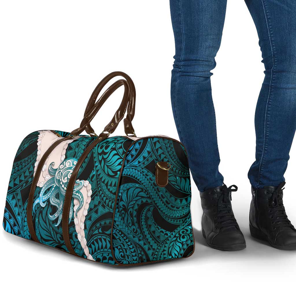 Teal Galaxy Polynesia Tribal Octopus Tattoo Travel Bag Pikake Lei Polynesian Pattern