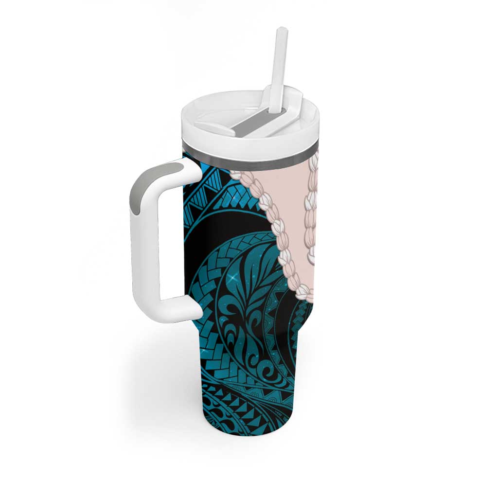Teal Galaxy Polynesia Tribal Octopus Tattoo Tumbler With Handle Pikake Lei Polynesian Pattern