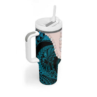 Teal Galaxy Polynesia Tribal Octopus Tattoo Tumbler With Handle Pikake Lei Polynesian Pattern
