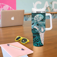 Teal Galaxy Polynesia Tribal Octopus Tattoo Tumbler With Handle Pikake Lei Polynesian Pattern