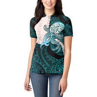 Teal Galaxy Polynesia Tribal Octopus Tattoo Women Polo Shirt Pikake Lei Polynesian Pattern LT14 - Polynesian Pride