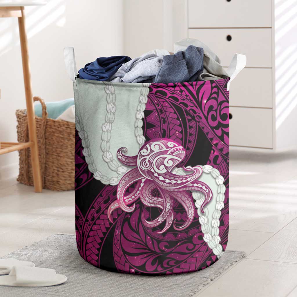 Pink Galaxy Polynesia Tribal Octopus Tattoo Laundry Basket Pikake Lei Polynesian Pattern LT14 Pink - Polynesian Pride
