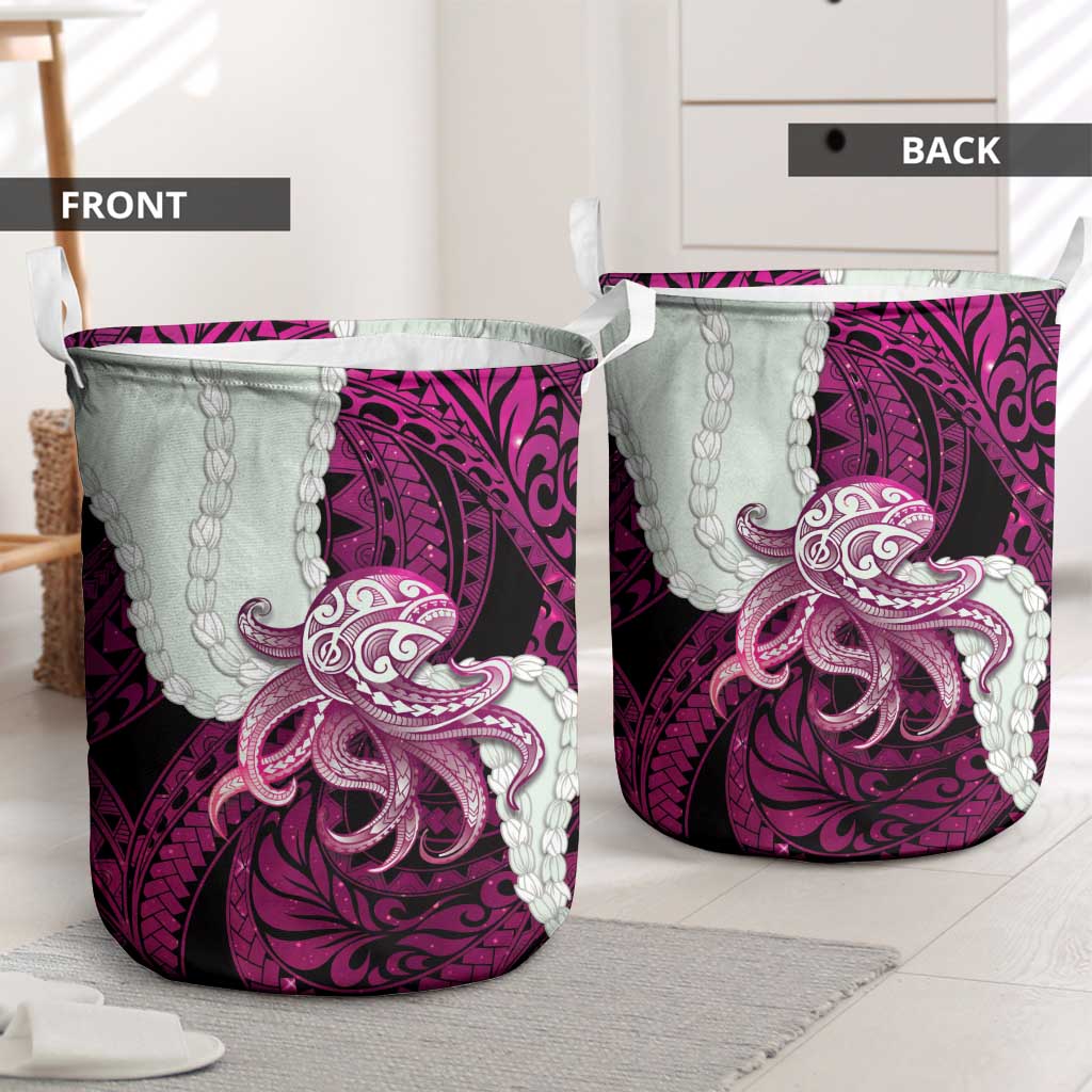 Pink Galaxy Polynesia Tribal Octopus Tattoo Laundry Basket Pikake Lei Polynesian Pattern LT14 - Polynesian Pride