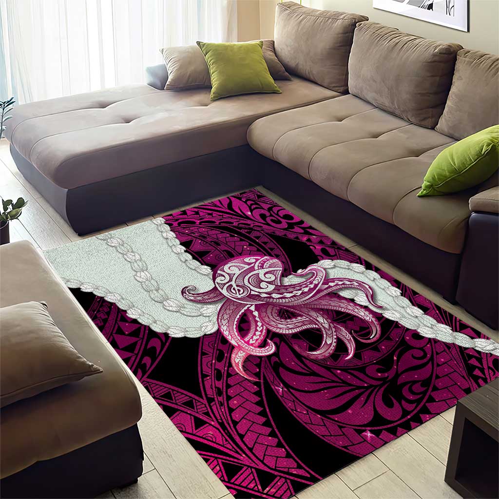 Pink Galaxy Polynesia Tribal Octopus Tattoo Area Rug Pikake Lei Polynesian Pattern LT14 - Polynesian Pride