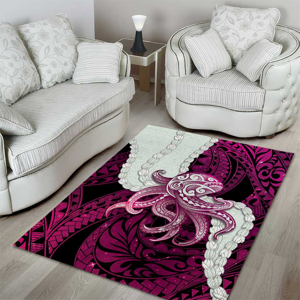 Pink Galaxy Polynesia Tribal Octopus Tattoo Area Rug Pikake Lei Polynesian Pattern LT14 - Polynesian Pride