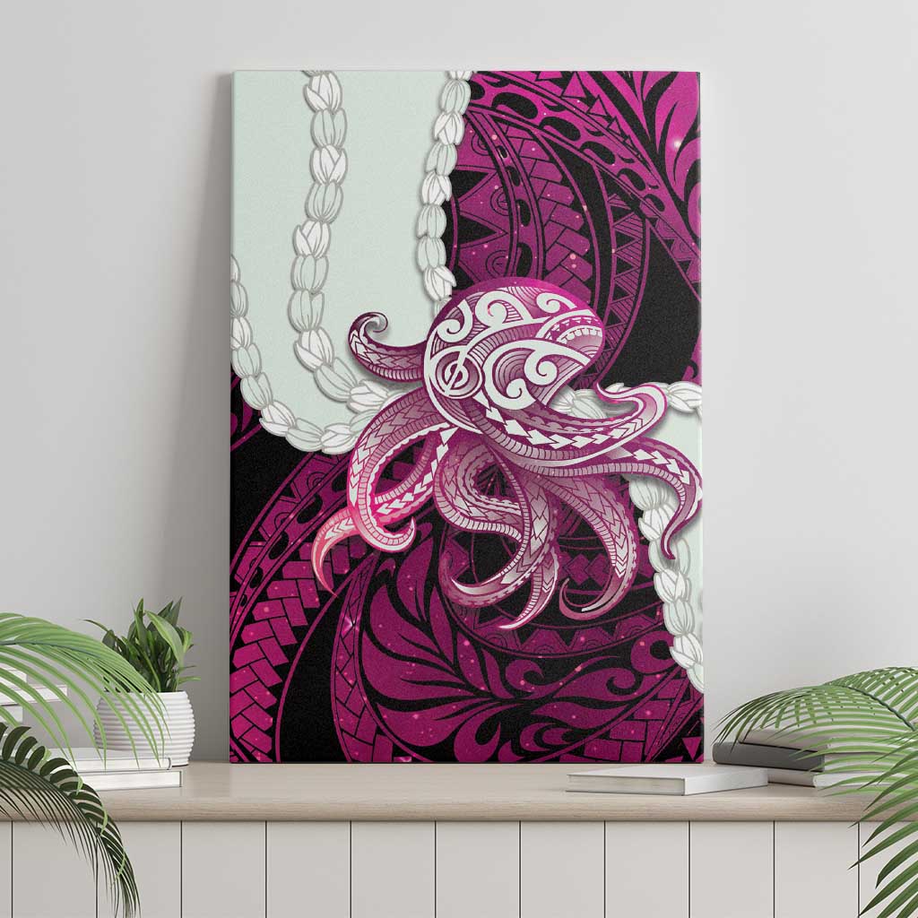 Pink Galaxy Polynesia Tribal Octopus Tattoo Canvas Wall Art Pikake Lei Polynesian Pattern