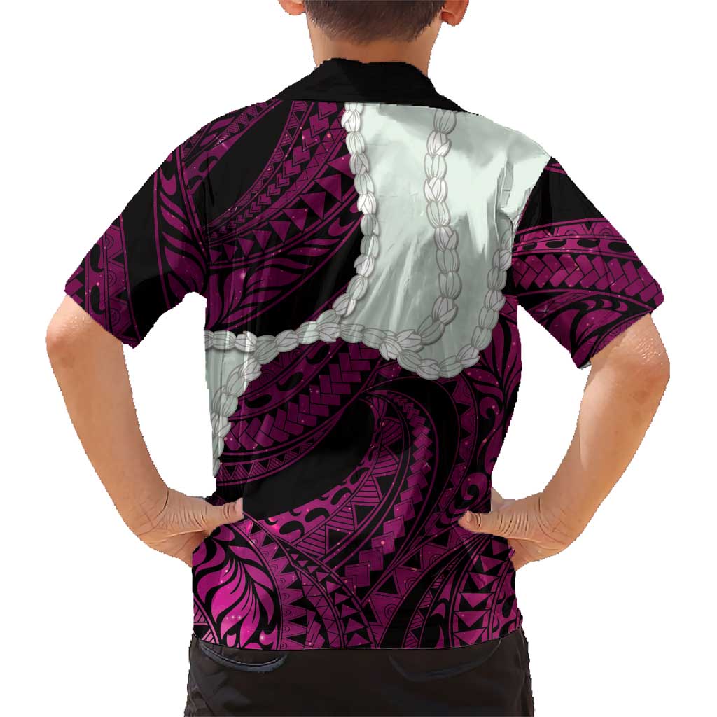 Pink Galaxy Polynesia Tribal Octopus Tattoo Family Matching Off Shoulder Short Dress and Hawaiian Shirt Pikake Lei Polynesian Pattern