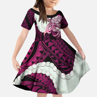 Pink Galaxy Polynesia Tribal Octopus Tattoo Family Matching Off Shoulder Short Dress and Hawaiian Shirt Pikake Lei Polynesian Pattern