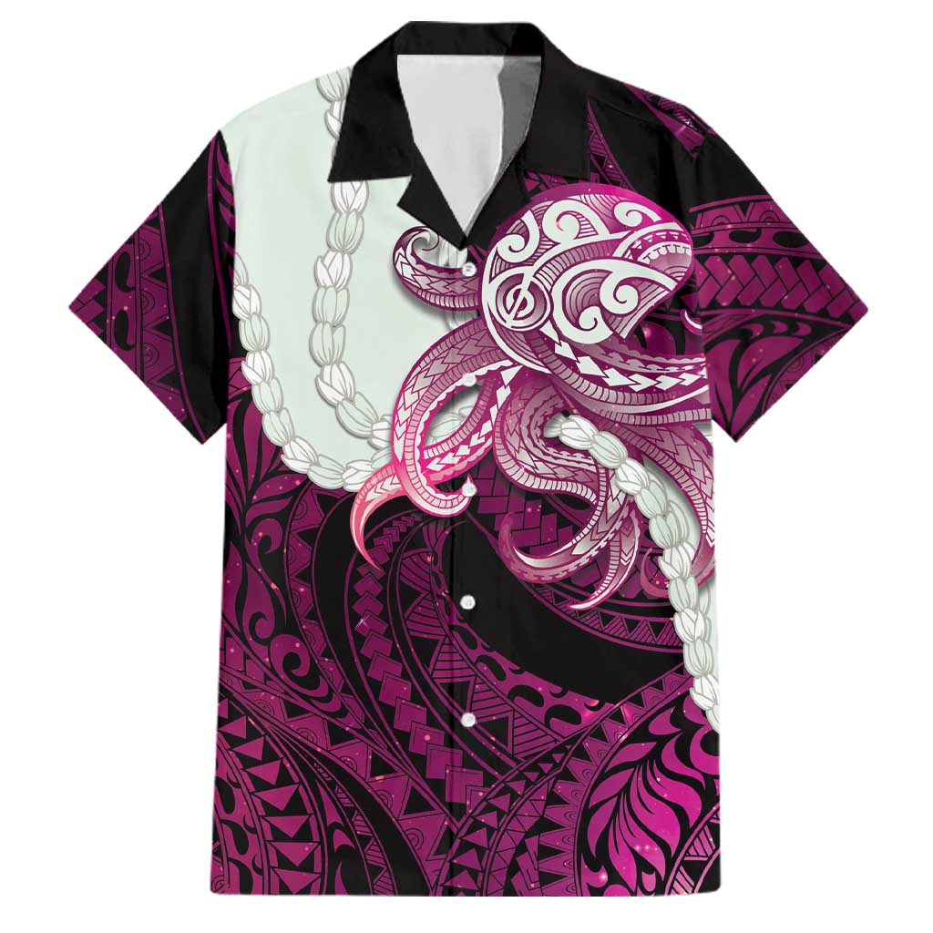 Pink Galaxy Polynesia Tribal Octopus Tattoo Family Matching Off Shoulder Short Dress and Hawaiian Shirt Pikake Lei Polynesian Pattern