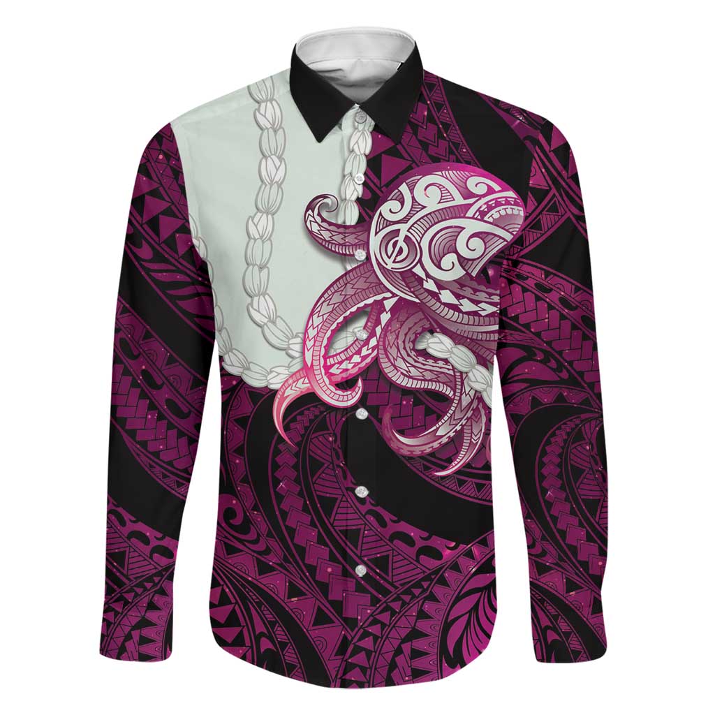 Pink Galaxy Polynesia Tribal Octopus Tattoo Family Matching Off Shoulder Short Dress and Hawaiian Shirt Pikake Lei Polynesian Pattern