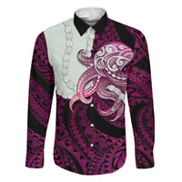 Pink Galaxy Polynesia Tribal Octopus Tattoo Family Matching Off Shoulder Short Dress and Hawaiian Shirt Pikake Lei Polynesian Pattern