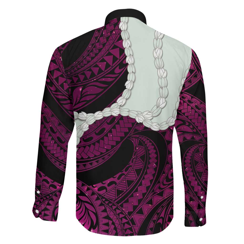 Pink Galaxy Polynesia Tribal Octopus Tattoo Family Matching Off Shoulder Short Dress and Hawaiian Shirt Pikake Lei Polynesian Pattern