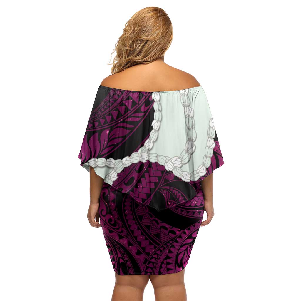 Pink Galaxy Polynesia Tribal Octopus Tattoo Family Matching Off Shoulder Short Dress and Hawaiian Shirt Pikake Lei Polynesian Pattern