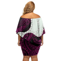 Pink Galaxy Polynesia Tribal Octopus Tattoo Family Matching Off Shoulder Short Dress and Hawaiian Shirt Pikake Lei Polynesian Pattern