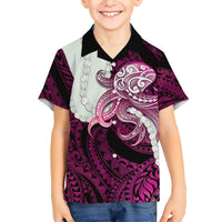 Pink Galaxy Polynesia Tribal Octopus Tattoo Family Matching Off Shoulder Short Dress and Hawaiian Shirt Pikake Lei Polynesian Pattern