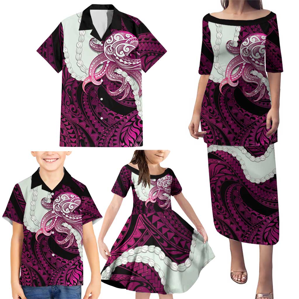 Pink Galaxy Polynesia Tribal Octopus Tattoo Family Matching Puletasi and Hawaiian Shirt Pikake Lei Polynesian Pattern LT14 - Polynesian Pride