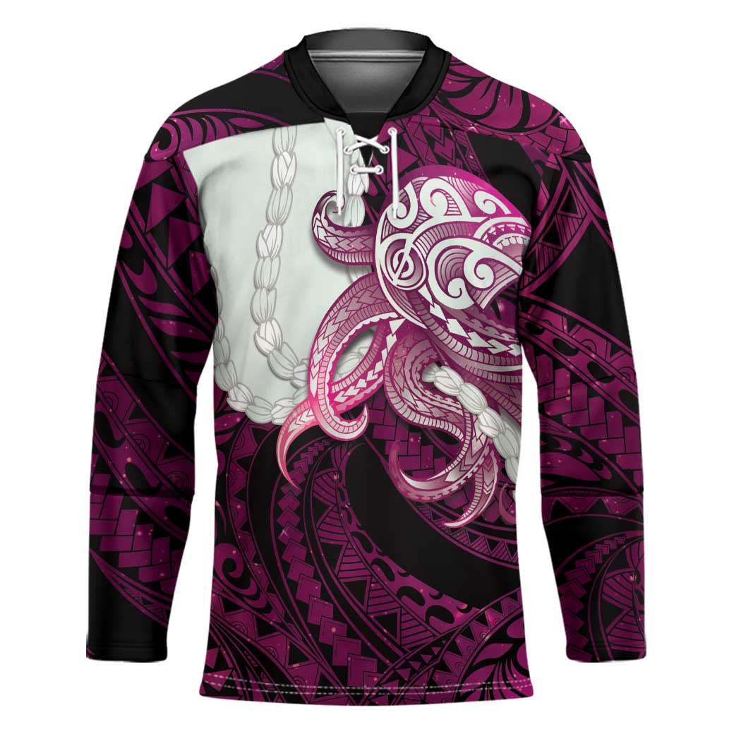 Pink Galaxy Polynesia Tribal Octopus Tattoo Hockey Jersey Pikake Lei Polynesian Pattern