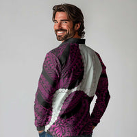 Pink Galaxy Polynesia Tribal Octopus Tattoo Long Sleeve Polo Shirt Pikake Lei Polynesian Pattern