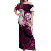 Pink Galaxy Polynesia Tribal Octopus Tattoo Off Shoulder Maxi Dress Pikake Lei Polynesian Pattern
