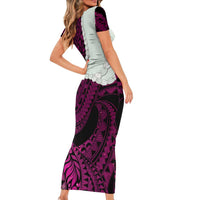 Pink Galaxy Polynesia Tribal Octopus Tattoo Short Sleeve Bodycon Dress Pikake Lei Polynesian Pattern
