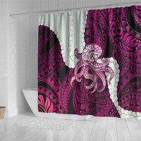 Pink Galaxy Polynesia Tribal Octopus Tattoo Shower Curtain Pikake Lei Polynesian Pattern