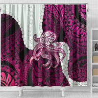Pink Galaxy Polynesia Tribal Octopus Tattoo Shower Curtain Pikake Lei Polynesian Pattern