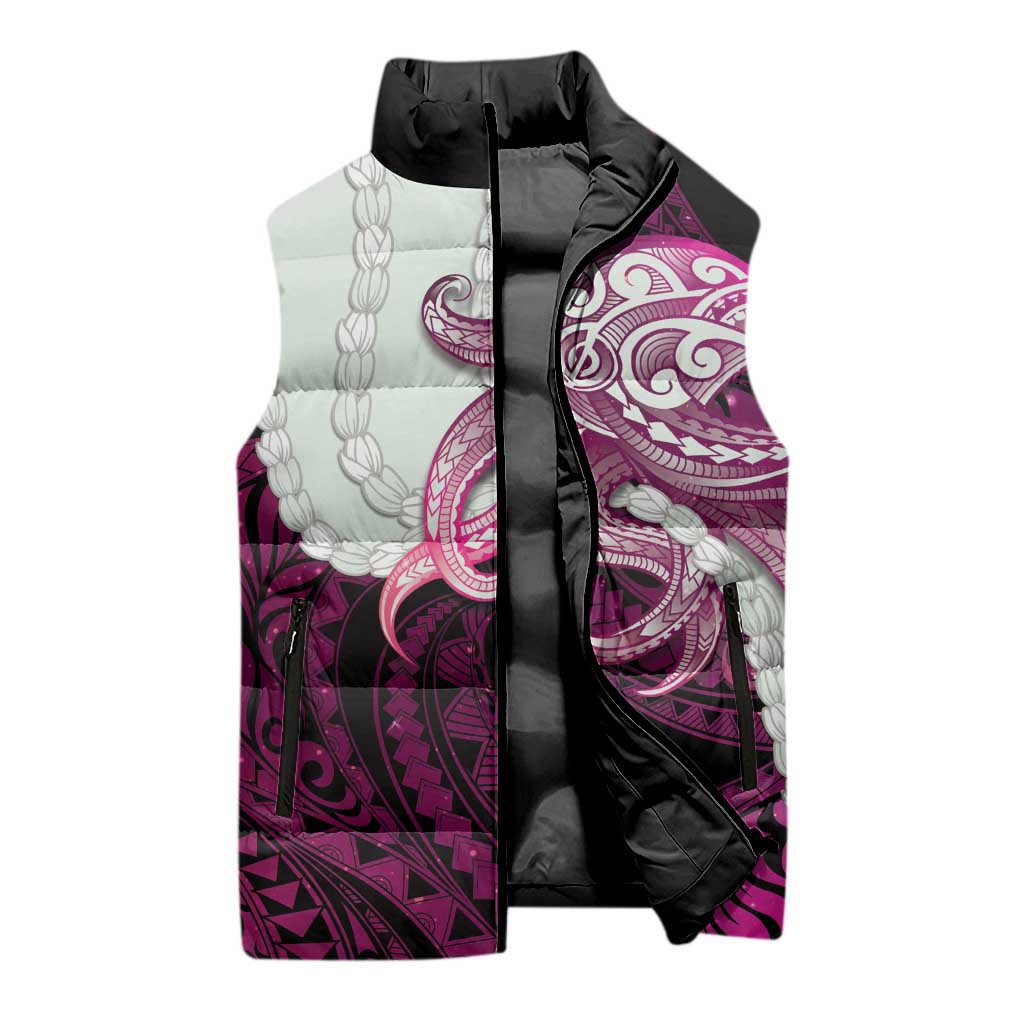 Pink Galaxy Polynesia Tribal Octopus Tattoo Sleeveless Puffer Jacket Pikake Lei Polynesian Pattern