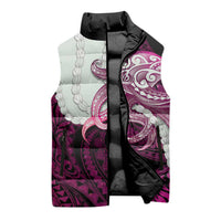 Pink Galaxy Polynesia Tribal Octopus Tattoo Sleeveless Puffer Jacket Pikake Lei Polynesian Pattern