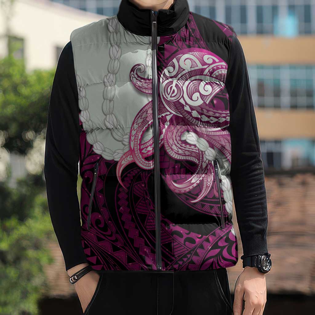 Pink Galaxy Polynesia Tribal Octopus Tattoo Sleeveless Puffer Jacket Pikake Lei Polynesian Pattern